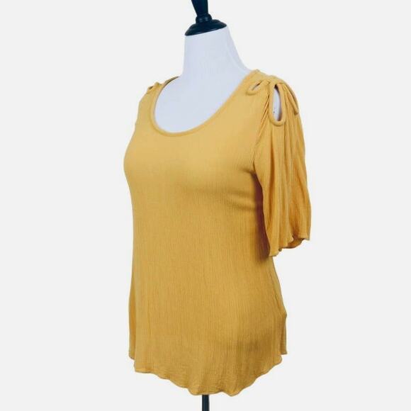 Soft Surroundings Size L Crinkle Crepe Tunic Cut Out Shoulder Yellow - Picture 1 of 10